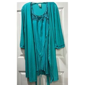 Ambrielle Teal‎ Crochet Trim Robe Nightgown Set Women's Large Cottagecore